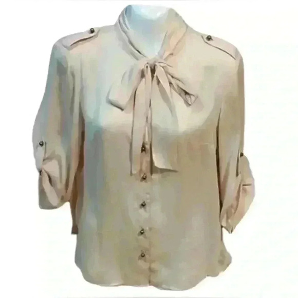 Daisy Fuentes Women’s Button Front Neck-Tie Blouse Cream Size L - Picture 8 of 8